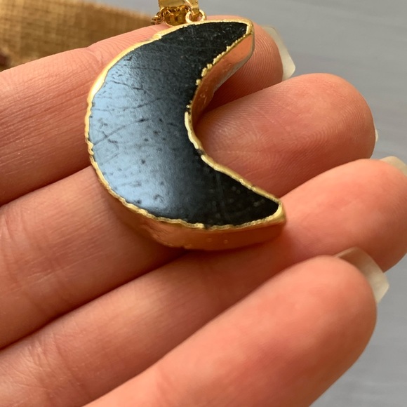 Brand New Black Tourmaline Moon Pendant with Gold plated Stainless Steel Chain - Picture 4 of 4